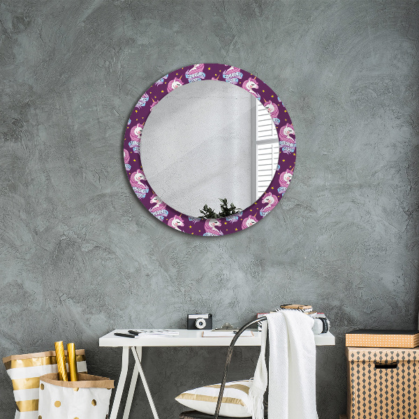 Specchio tondo con cornice stampata Stelle unicorno