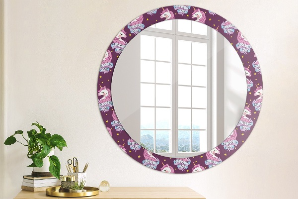 Specchio tondo con cornice stampata Stelle unicorno