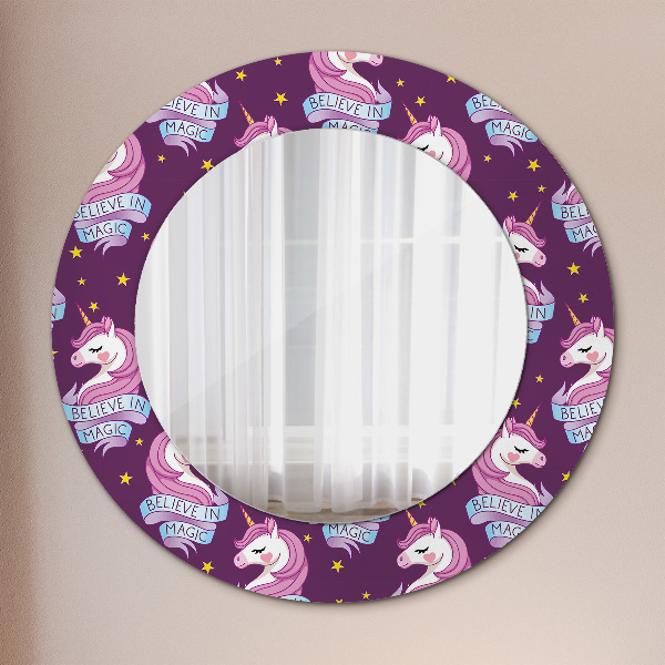 Specchio tondo con cornice stampata Stelle unicorno