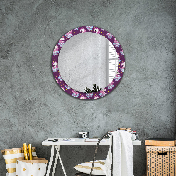 Specchio tondo con cornice stampata Stelle unicorno