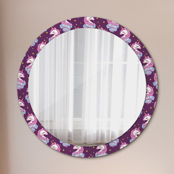 Specchio tondo con cornice stampata Stelle unicorno
