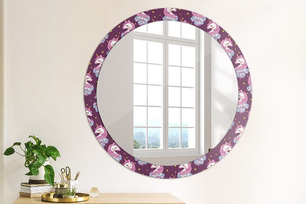 Specchio tondo con cornice stampata Stelle unicorno