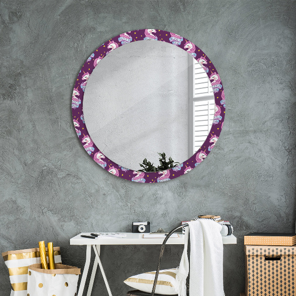 Specchio tondo con cornice stampata Stelle unicorno