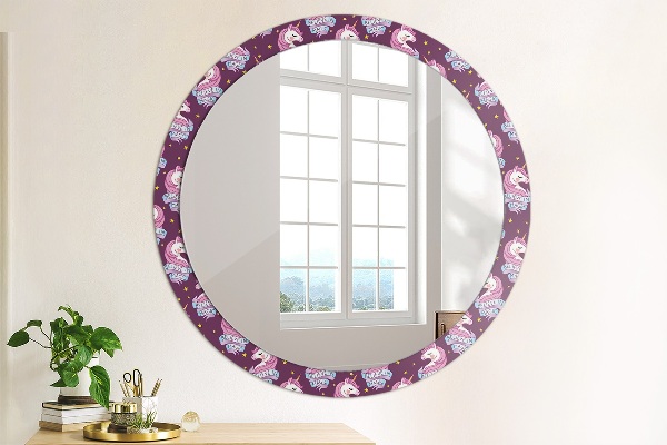 Specchio tondo con cornice stampata Stelle unicorno