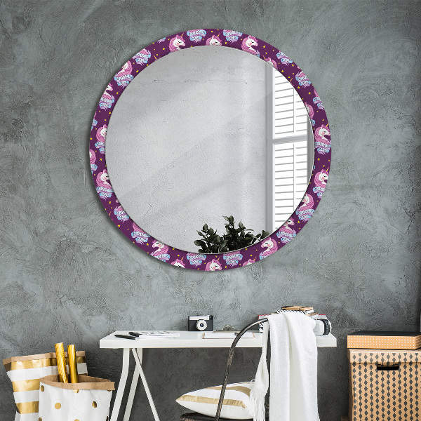 Specchio tondo con cornice stampata Stelle unicorno