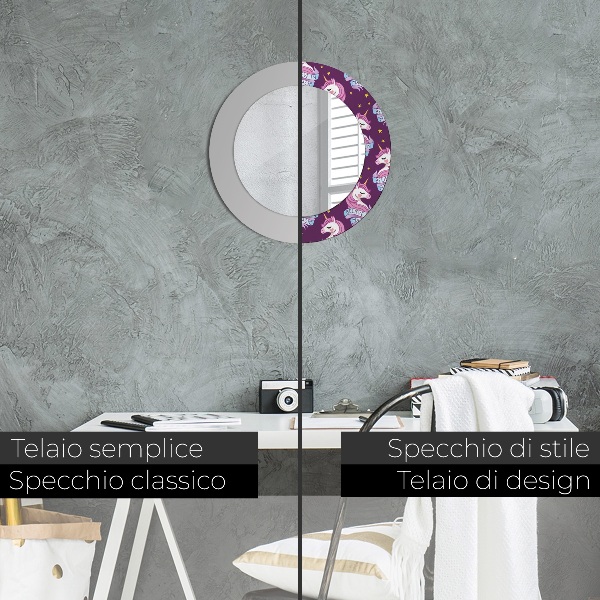 Specchio tondo con cornice stampata Stelle unicorno