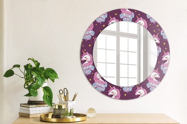 Specchio tondo con cornice stampata Stelle unicorno