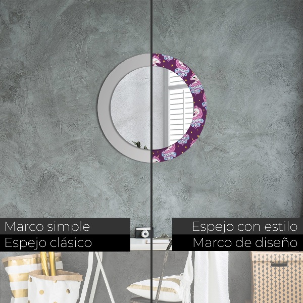 Specchio tondo con cornice stampata Stelle unicorno