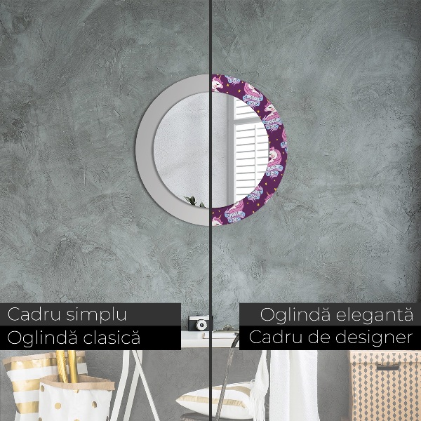 Specchio tondo con cornice stampata Stelle unicorno