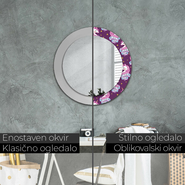 Specchio tondo con cornice stampata Stelle unicorno