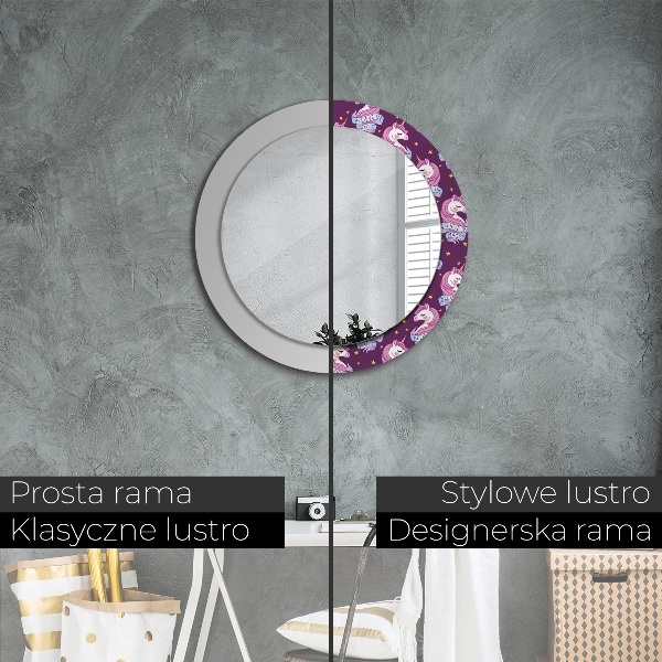 Specchio tondo con cornice stampata Stelle unicorno