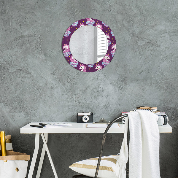 Specchio tondo con cornice stampata Stelle unicorno