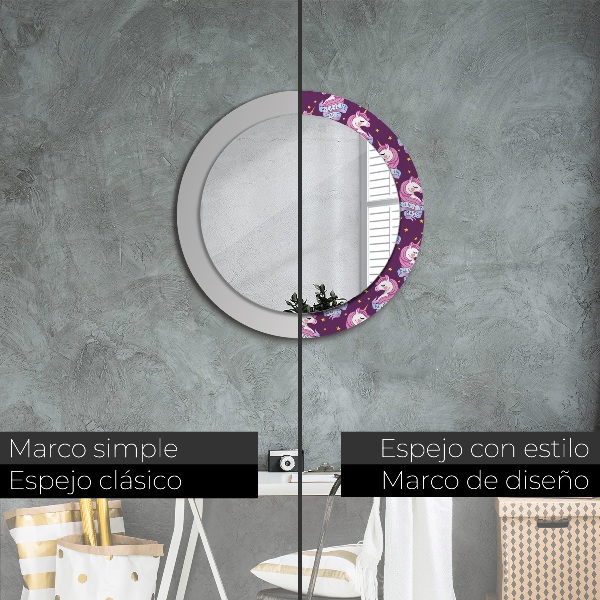 Specchio tondo con cornice stampata Stelle unicorno
