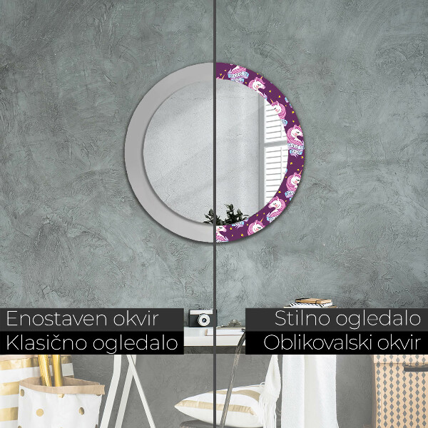 Specchio tondo con cornice stampata Stelle unicorno
