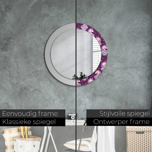 Specchio tondo con cornice stampata Stelle unicorno