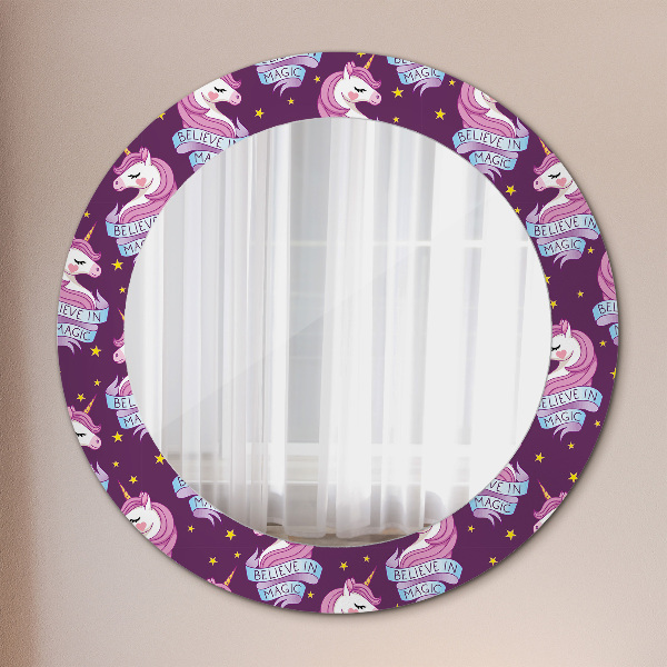 Specchio tondo con cornice stampata Stelle unicorno