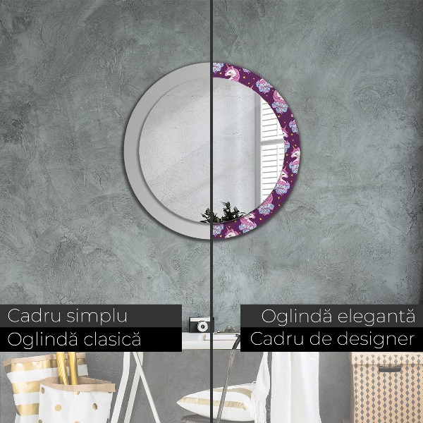 Specchio tondo con cornice stampata Stelle unicorno