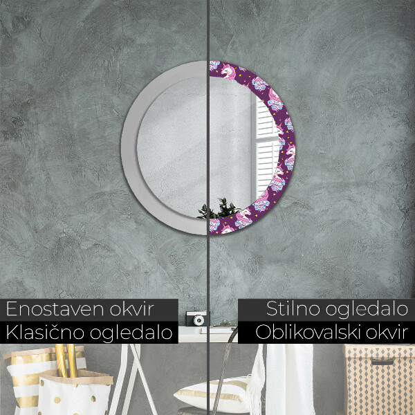 Specchio tondo con cornice stampata Stelle unicorno