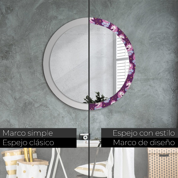 Specchio tondo con cornice stampata Stelle unicorno