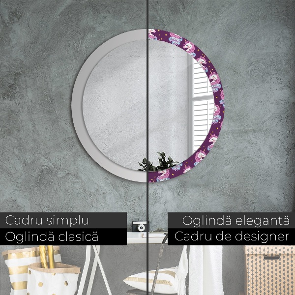 Specchio tondo con cornice stampata Stelle unicorno