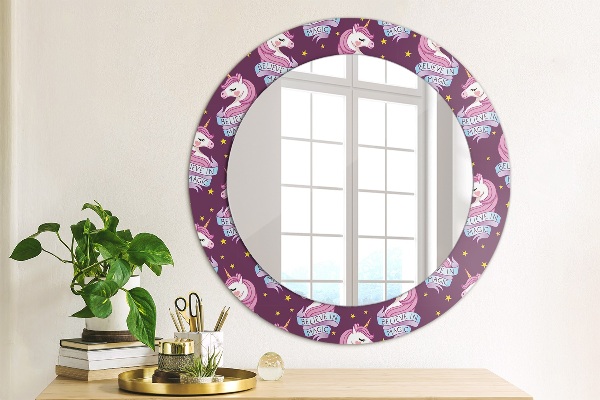 Specchio tondo con cornice stampata Stelle unicorno