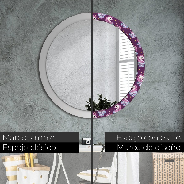 Specchio tondo con cornice stampata Stelle unicorno