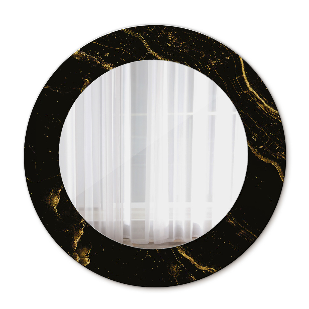 Specchio tondo con cornice stampata Marmo nero