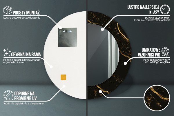 Specchio tondo con cornice stampata Marmo nero