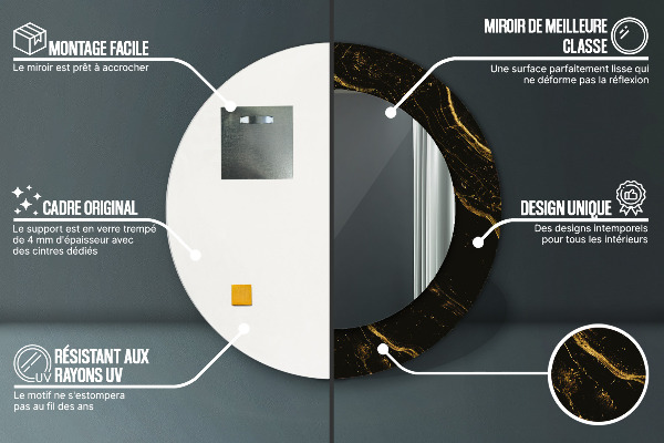 Specchio tondo con cornice stampata Marmo nero