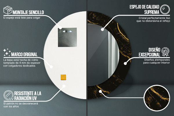 Specchio tondo con cornice stampata Marmo nero