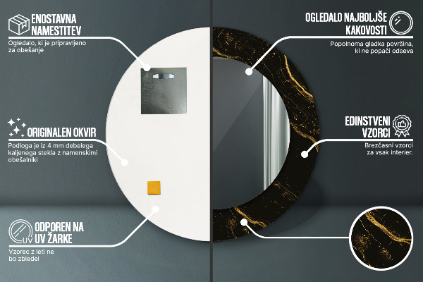 Specchio tondo con cornice stampata Marmo nero