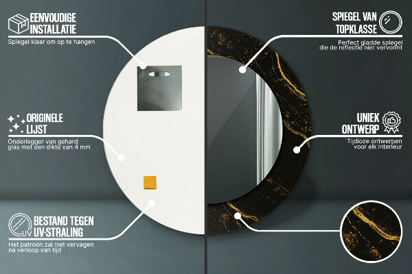 Specchio tondo con cornice stampata Marmo nero