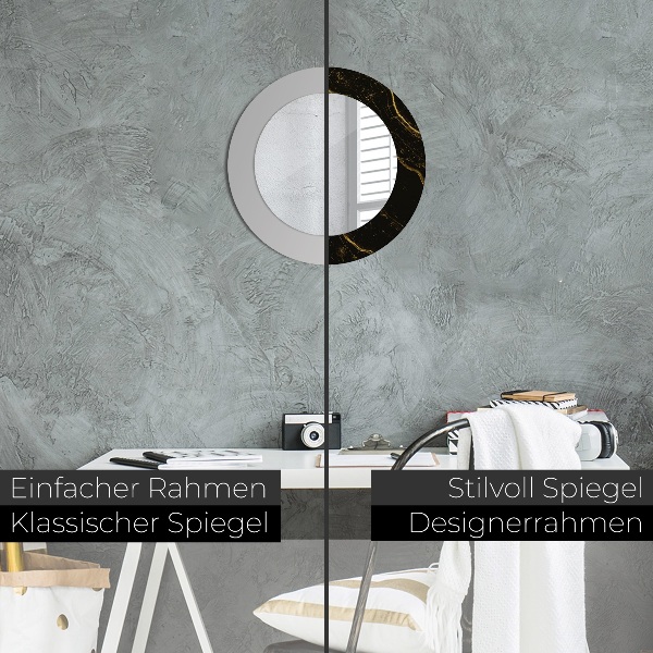 Specchio tondo con cornice stampata Marmo nero