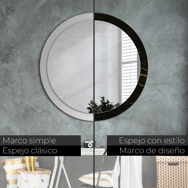 Specchio tondo con cornice stampata Marmo nero