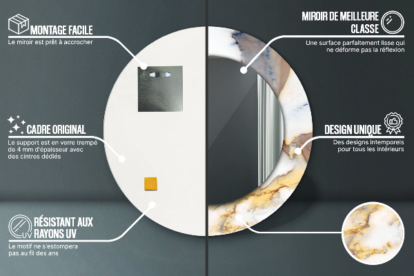 Specchio tondo con cornice stampata marmo bianco