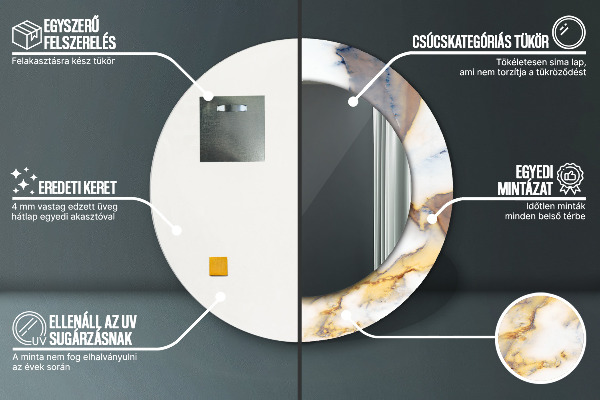 Specchio tondo con cornice stampata marmo bianco