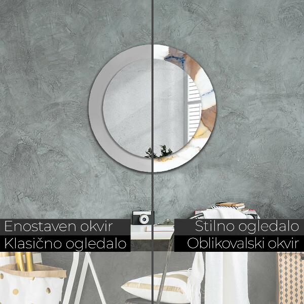 Specchio tondo con cornice stampata marmo bianco