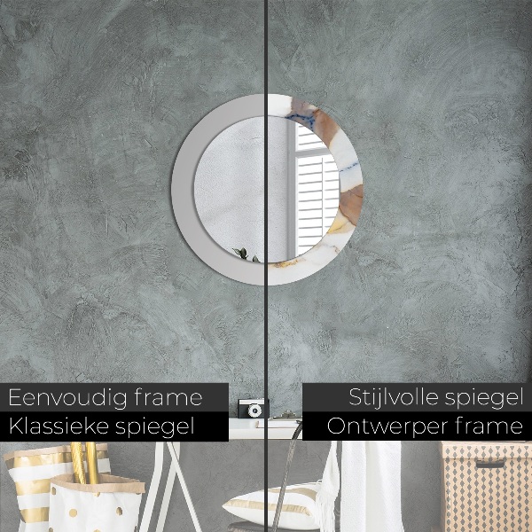Specchio tondo con cornice stampata marmo bianco