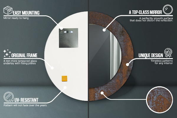 Specchio tondo con cornice stampata Rustico metallico