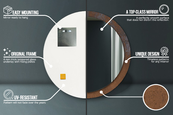 Specchio tondo con cornice stampata Rustico metallico