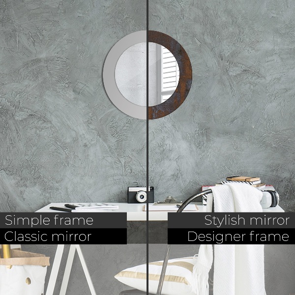 Specchio tondo con cornice stampata Rustico metallico