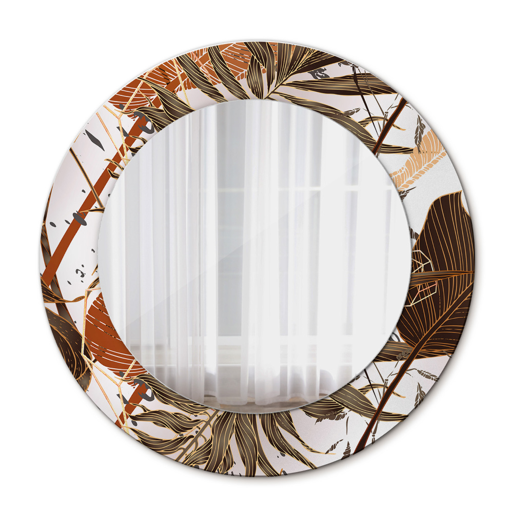Specchio tondo con cornice stampata foglie di palma