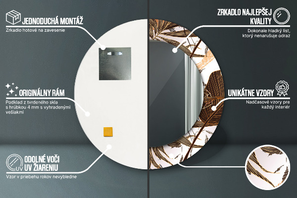 Specchio tondo con cornice stampata foglie di palma