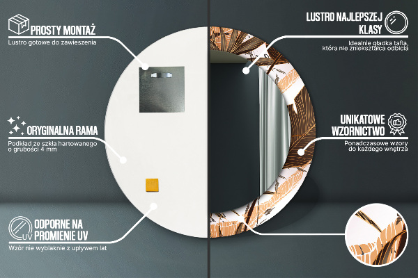 Specchio tondo con cornice stampata foglie di palma