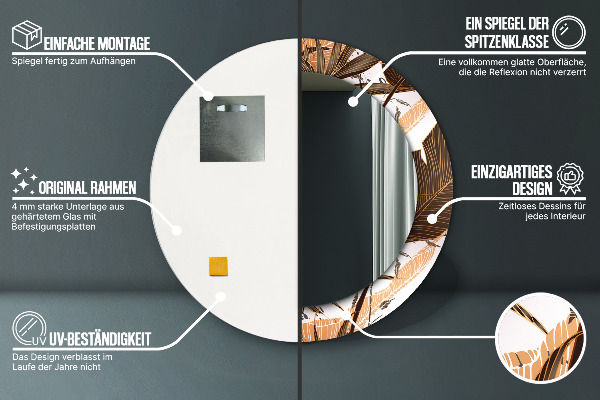 Specchio tondo con cornice stampata foglie di palma