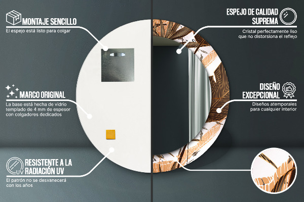 Specchio tondo con cornice stampata foglie di palma