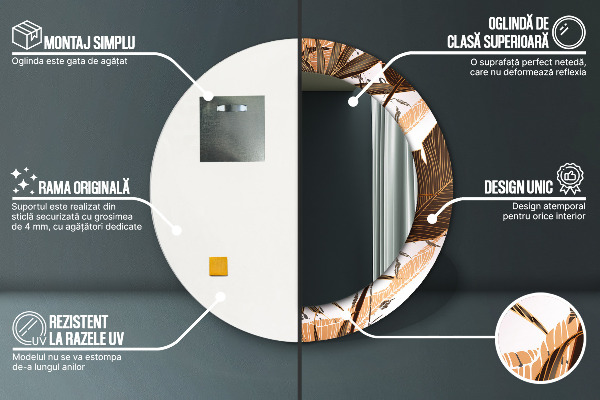 Specchio tondo con cornice stampata foglie di palma