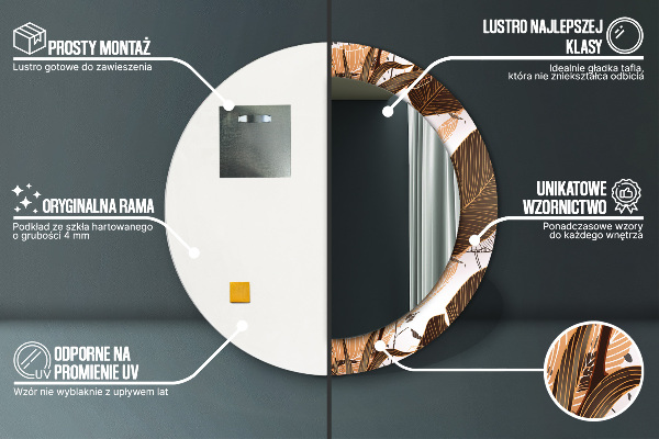 Specchio tondo con cornice stampata foglie di palma