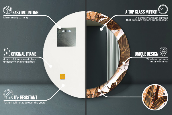 Specchio tondo con cornice stampata foglie di palma