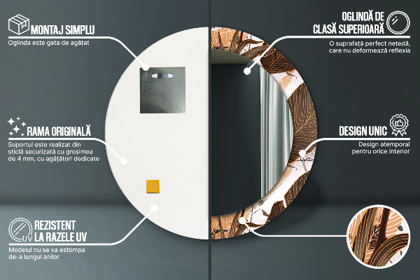 Specchio tondo con cornice stampata foglie di palma